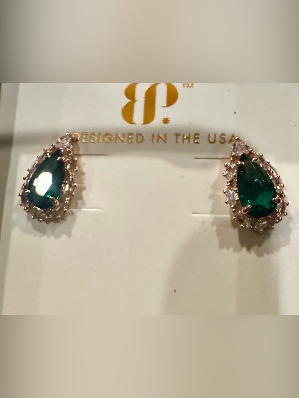 New gold emerald diamond earrings cz gold plated